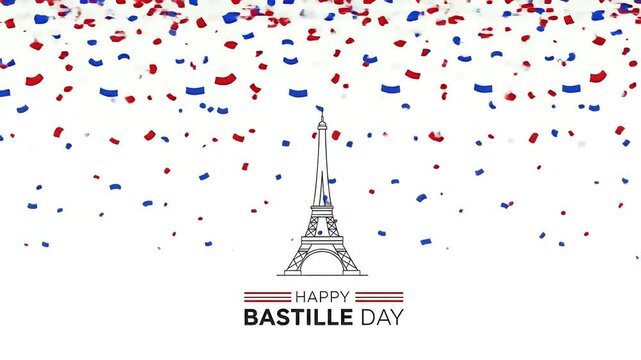 Happy Bastille Day Celebration: Eiffel Tower with Red, White, Blue Confetti!