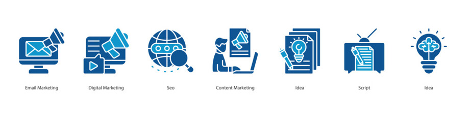 Digital Campaign banner web icon set vector illustration concept with icon of email marketing, digital marketing, seo, content marketing, idea, script, idea