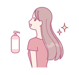 ヘアケアをする女性のイラスト