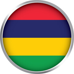 circular icon of mauritius national flag with red blue yellow green horizontal stripes and silver border

