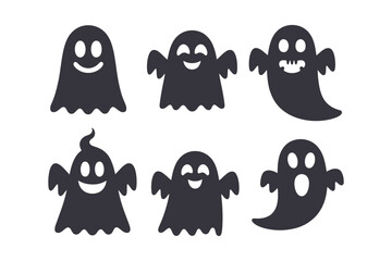 Collection of six black halloween ghost silhouettes