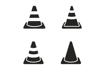 Four black and white traffic cones in simple style