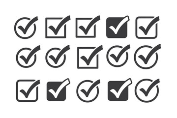 Various check mark icons in circles and squares