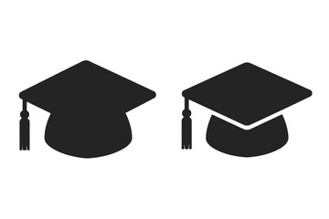 Two graduation caps with tassels in black color