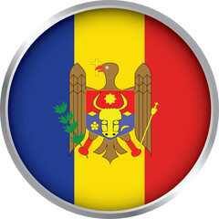 circular icon of moldova national flag with blue yellow red stripes and eagle coat of arms in the center

