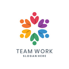 Circular teamwork logo with abstract human figures forming a unity