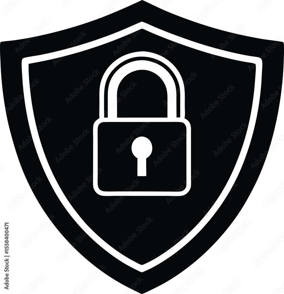 Poster vector art of a shield with a padlock isolated on white background