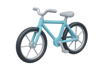 3d blue bicycle with black tires and grey seat isolated on transparent background
