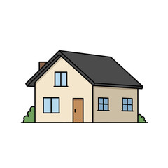 Modern Suburban House Exterior Illustration: Simple, Clean Line Art Style, Peaceful and Inviting Home Design.