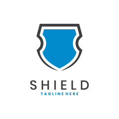 Modern shield logo with lines in minimalist security and protection concept