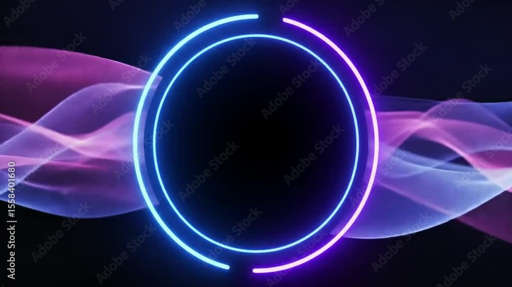 Aufkleber neon circle frame with flowing abstract waves modern futuristic design.