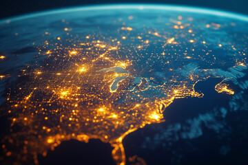 Fototapeta premium America at night city electric lights earth aerial view