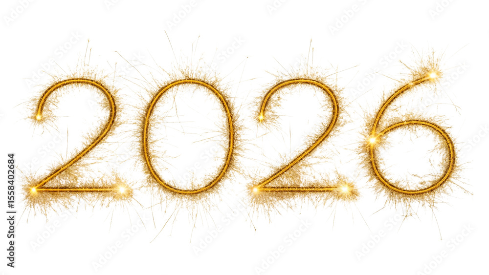 Poster golden year numbers two thousand twenty six with white fluffy background on a black backdrop view cr