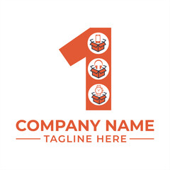 Modern E Commerce Company Logo Design Featuring the Number One with Electronic Gadget Boxes and Text