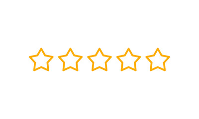 Horizontal 5-Star Rating Outline Icon. Transparent Star Symbol PNG. Yellow Linear Style. Minimalist transparent PNG icon for UI/UX, feedback forms, app reviews, and web design. 