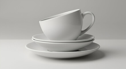 Sleek White Porcelain Teacup and Saucer Set on a Light Background