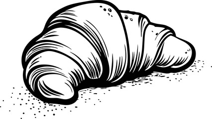 Hand drawn croissant with flakey texture and sketch details, vintage bakery illustration, isolated on white background