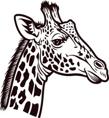 Naklejka premium Detailed hand drawn illustration of a giraffe head in profile with intricate line art and animal pattern