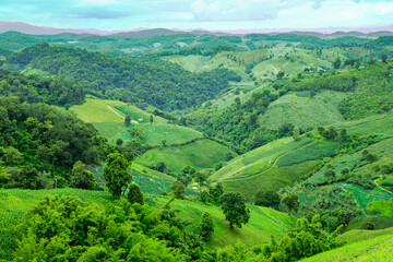 Landscape Series : The intricate mountain views of Nan Province. A beautiful view of complex hills range and sky. The intricate hills and lush green valleys create a natural beauty.