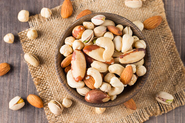 Healthy mix nuts. Almonds, hazelnuts, cashews, peanuts, pistachios, Brazil nuts