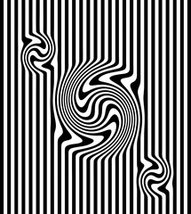 Optical illusion striped wrapped background vector design.Opt illusion background. Optical illusion banner.Wavy Lines Optical Illusion. Vector Seamless Black and White Pattern.Abstract striped.
