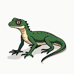 Fototapeta premium Cartoon Green Lizard with Red Eyes Standing on White Background Illustration