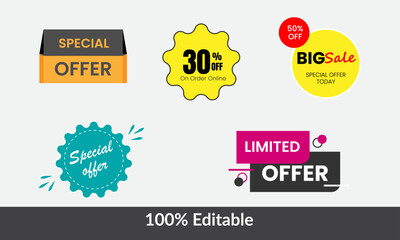 Special Offer Labels Design Vector Collection, Modern Marketing and Retail Discount Badges Illustration Pack