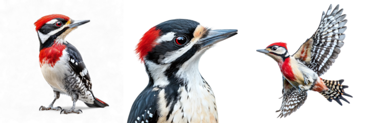 Set of woodpeckers isolated on transparent background PNG