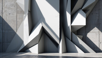 Fototapeta premium Sunlight illuminating modern abstract concrete and white architectural structure