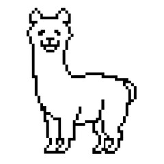 Fototapeta premium Cute pixel outline alpaca standing upright with a friendly expression in simple design