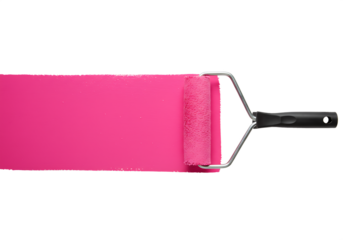 Pink paint roller applying vibrant color across Isolated on transparent background during renovation process 