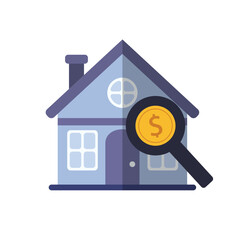 property investment. real estate concept. investing in housing. magnifying glass showing coins inside a house. suitable for investment theme