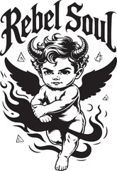 Vector cartoon illustration of a smiling child cupid with a bow and arrow, surrounded by flowers, embodying the art of love