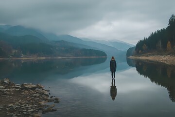 Fototapeta premium Lake Reflection: Self-Discovery and Introspection