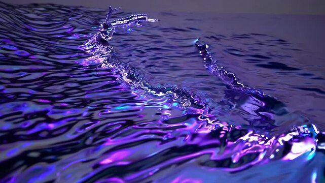 Futuristic metallic wave with reflective chrome surface and fluid motion in blue tones.