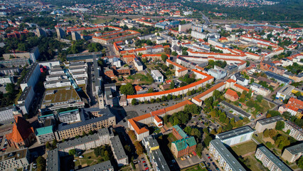 Naklejka premium Aerial of the old town of the city Dessau on a sunny noon in summer in Germany.