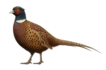 Fototapeta premium Colorful male pheasant displaying vibrant plumage, perching elegantly against transparent backdrop, highlighting intricate feather patterns