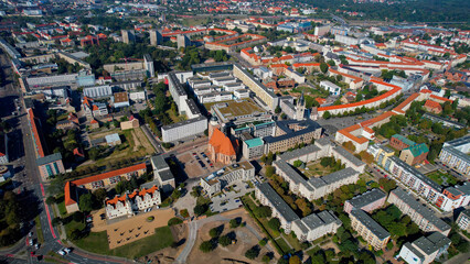 Fototapeta premium Aerial of the old town of the city Dessau on a sunny noon in summer in Germany.