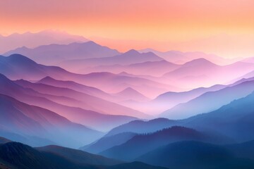 Obraz premium Layered mountains stretch into the distance under a colorful sky at dusk