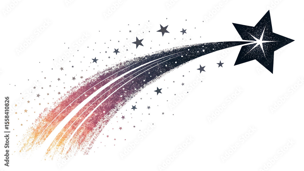 Aufkleber a digital illustration of a star with a colorful trail on a black background in a diagonal direction