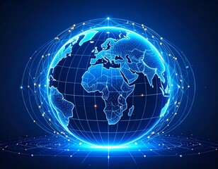 Fototapeta premium Holographic Earth Globe with Glowing Network Grid
