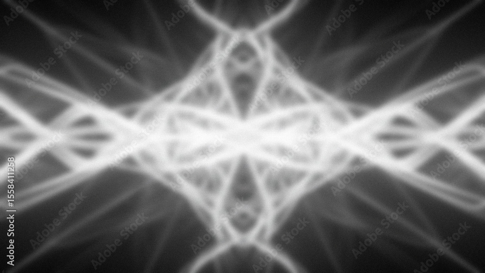 Poster abstract symmetrical pattern consisting of blurred white lines on a dark gray background