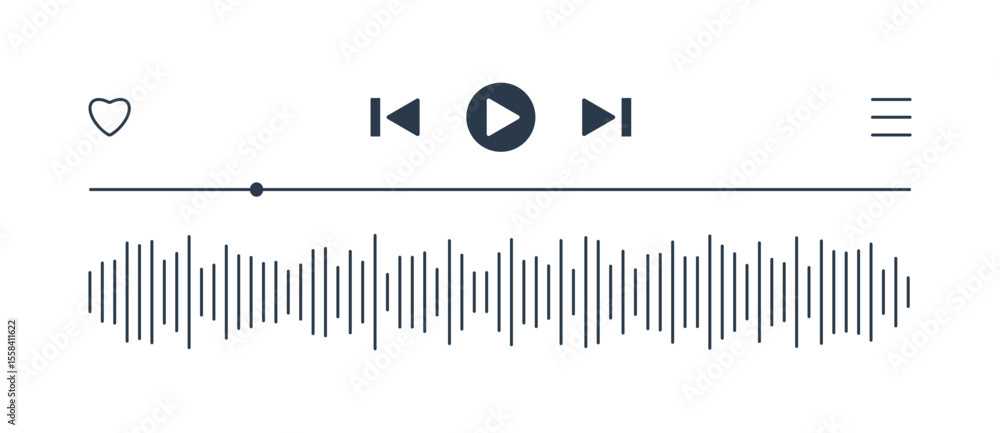 Poster media player progress loading bar, play next, rewind fast forward buttons. templates of music playba