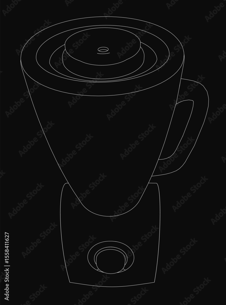 Poster a white outline of a blender on a black background, a minimalist vector illustration with clean line
