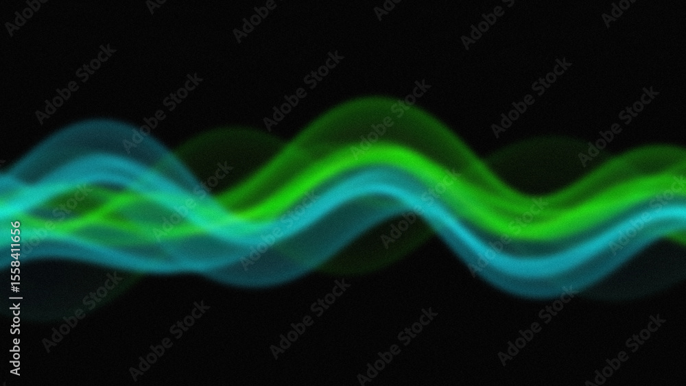 Aufkleber wavy green and blue bands on a black background creating an abstract flowing design with blurred edg