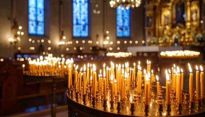 Obraz premium Lit candles in a church