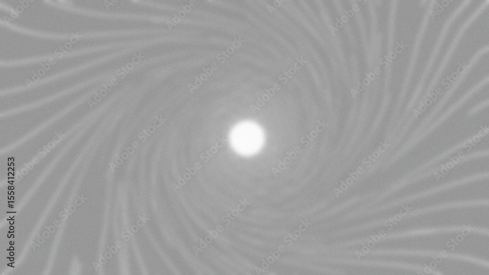 Poster abstract swirl pattern with a glowing white center point in monochrome gray tones creating a sense o