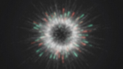Abstract blurred light streaks radiating from a central point with red and green accents on a dark textured background