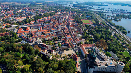 Obraz premium Aerial of the old town of the city Wittenberg on a sunny noon in summer in Germany.