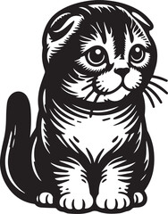 Scottish Fold Cat Vector in black and white